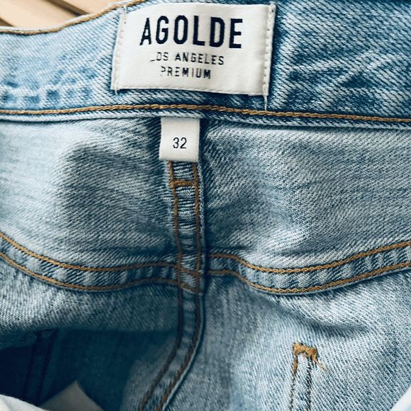 Agolde Light Wash Blue Denim Riley High Rise Straight Crop Jeans Women's Size 32 - Picture 6 of 7